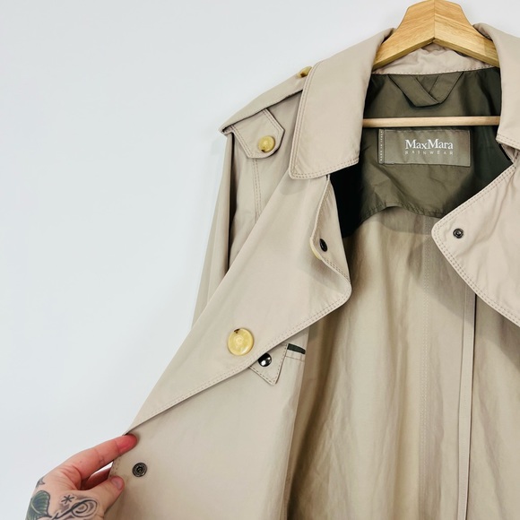 Max Mara Rainwear Beige Shower Proof Modern Tailored Pocket Jacket UK 12 - Picture 10 of 15